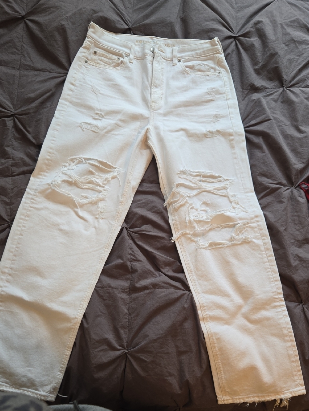 American Eagle Outfitters White Distressed Straight Leg Jeans